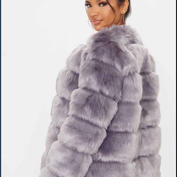 Gray Faux Fur Bubble Coat - Picture 2 of 6